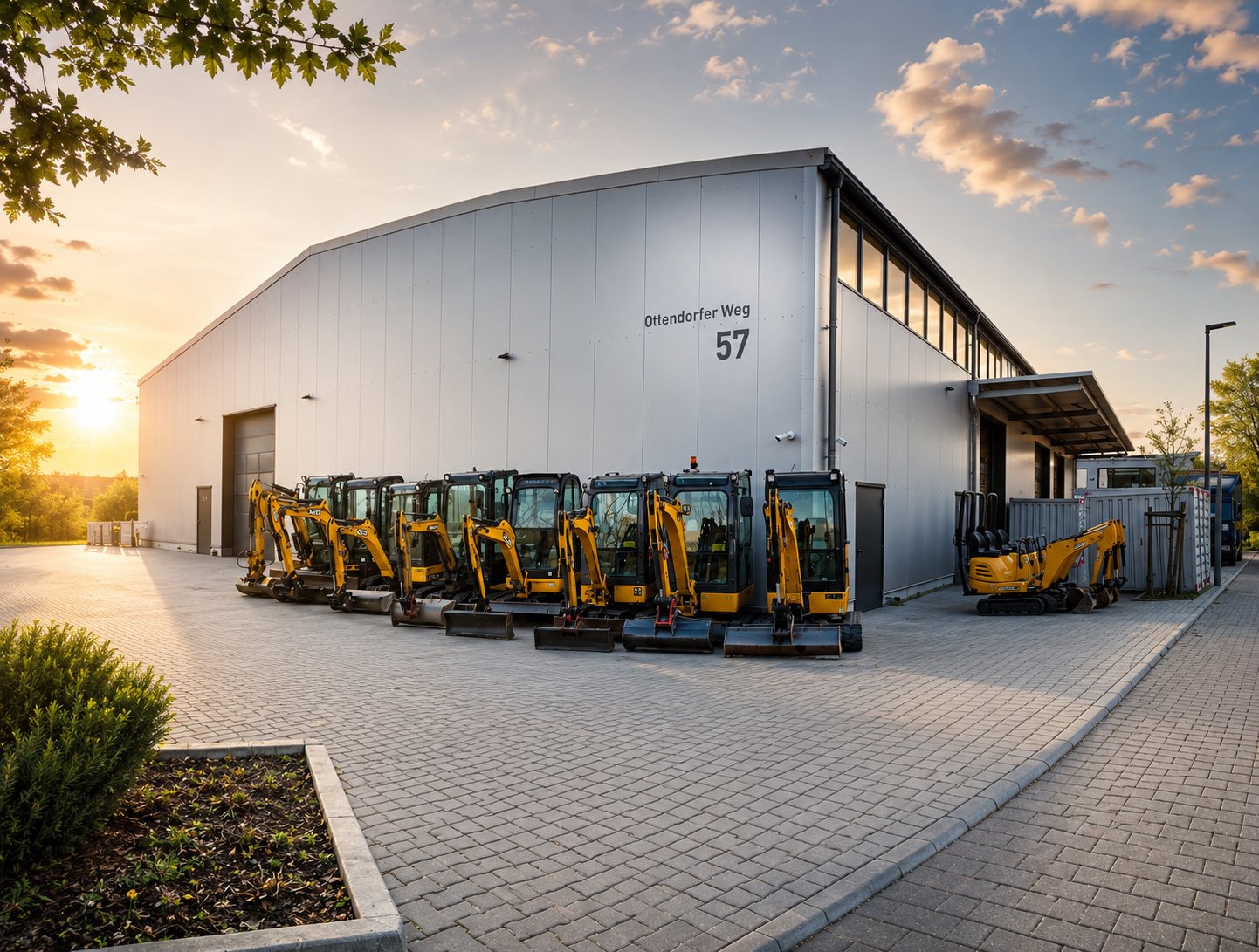 Hof und Halle des Maschinenverleihs Hoffmann in Kronshagen bei Kiel